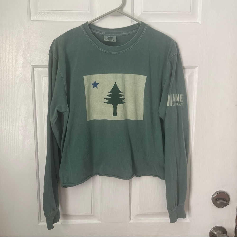 Vacationland Maine flag logo Comfort Colors Graphic Tee in Green